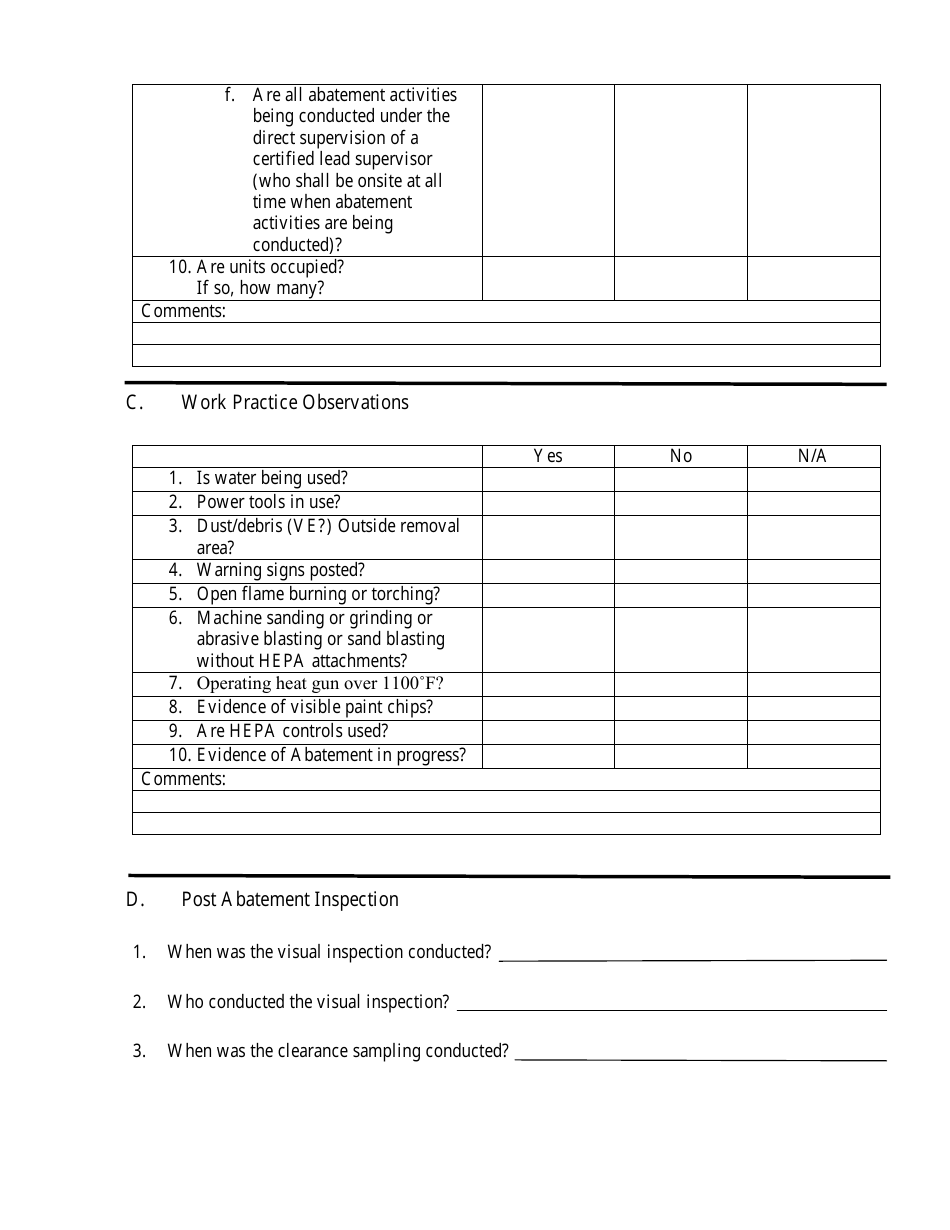 (United States) LeadBased Paint Abatement Inspection Checklist