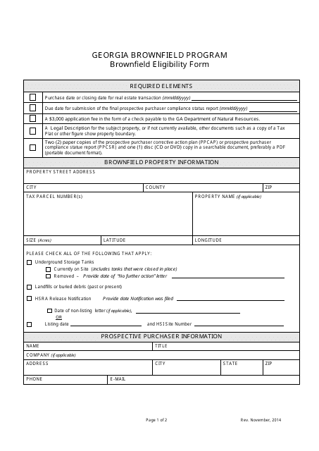 Brownfield Eligibility Form - Georgia (United States) Download Pdf