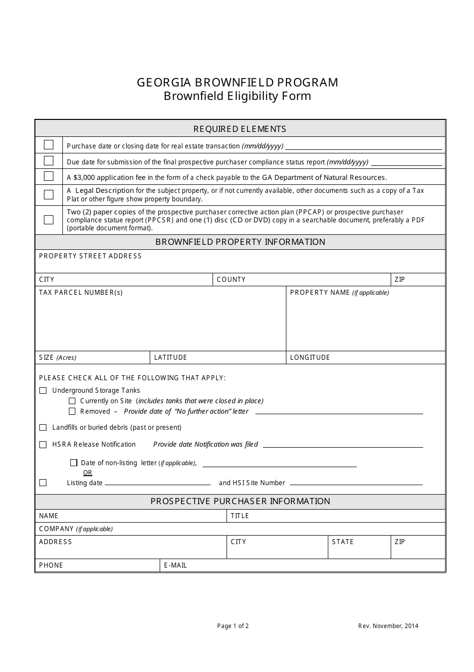 Brownfield Eligibility Form - Georgia (United States), Page 1