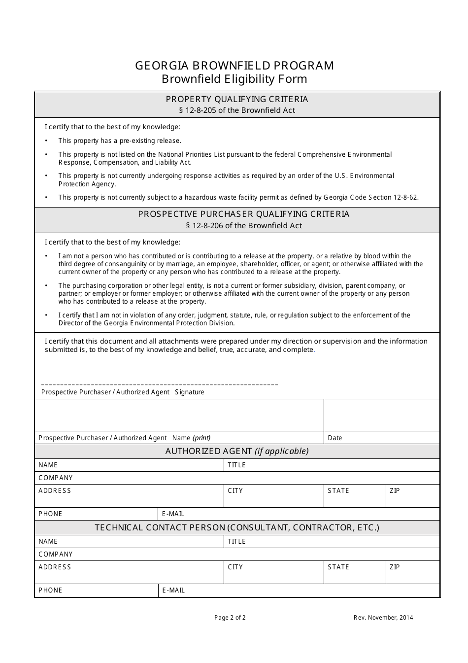 Brownfield Eligibility Form - Georgia (United States), Page 2