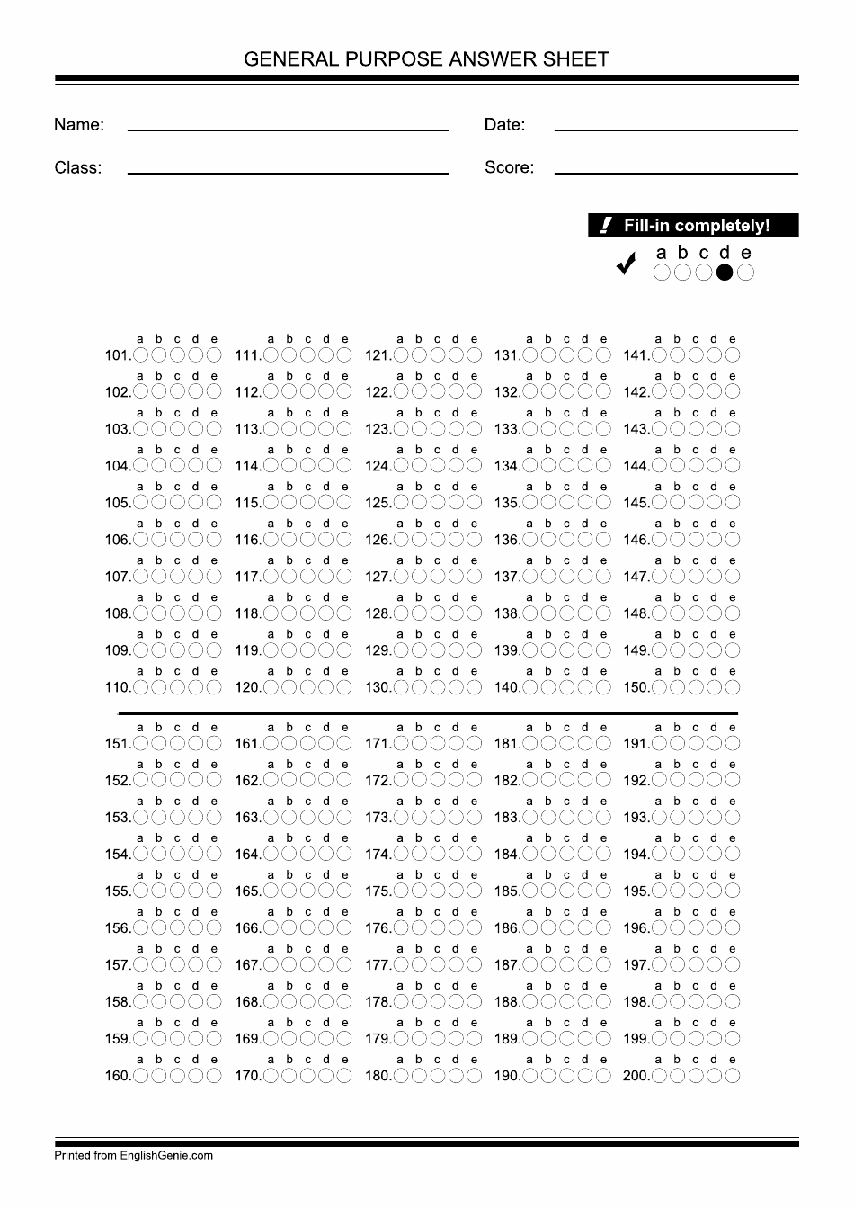 Printable Answer Sheet Templates Pdf For Multiple Choice Tests Images