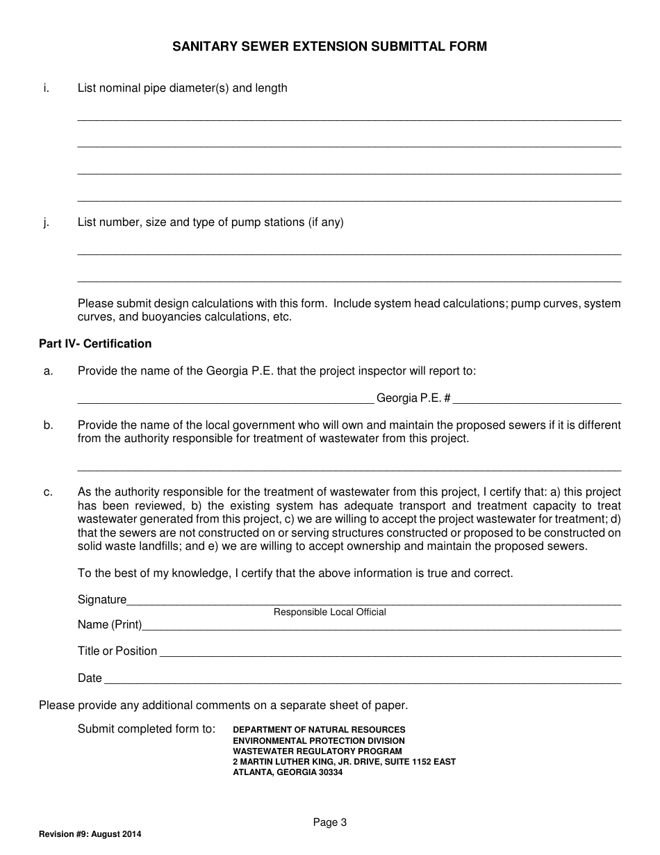 Sanitary Sewer Extension Submittal Form - Georgia (United States), Page 3