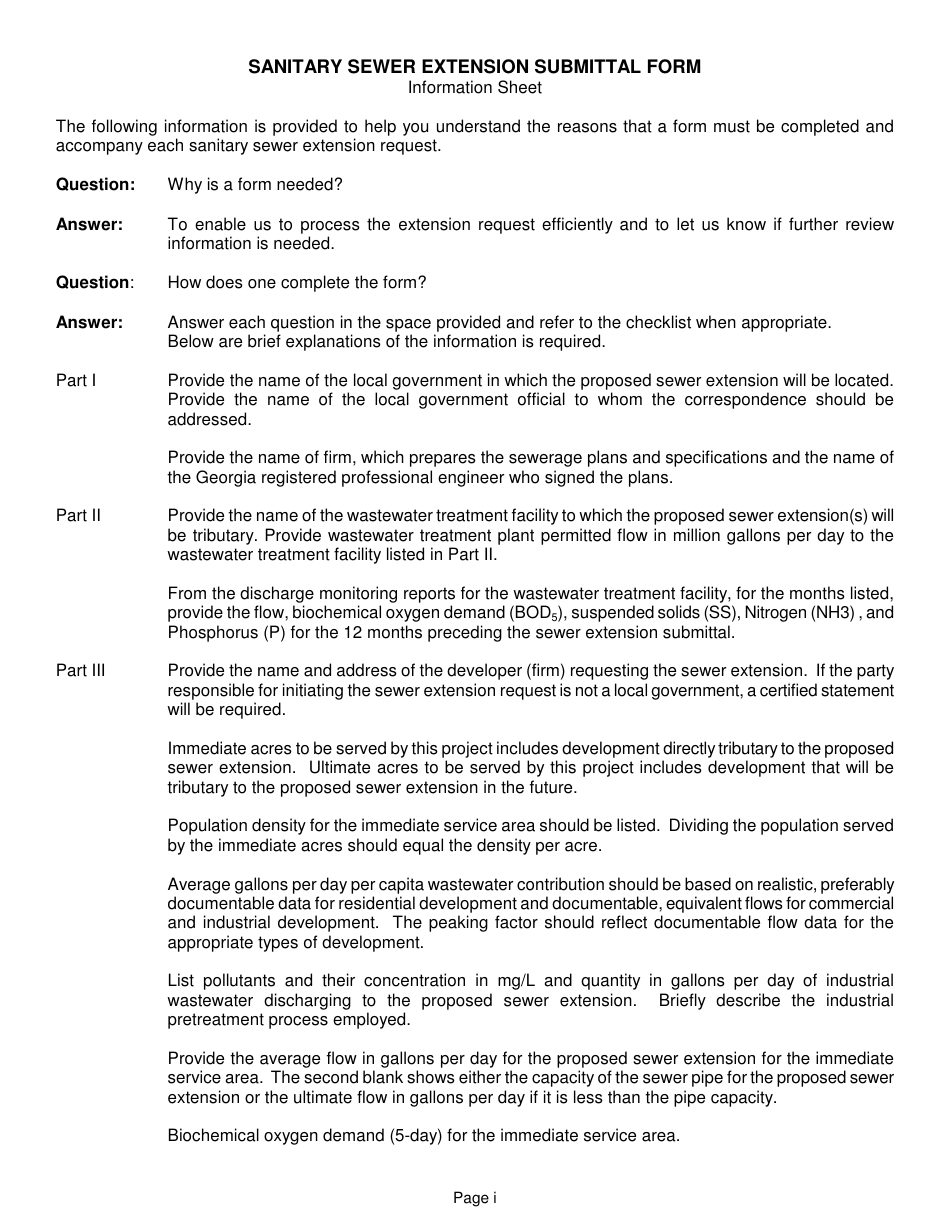 Sanitary Sewer Extension Submittal Form - Georgia (United States), Page 4