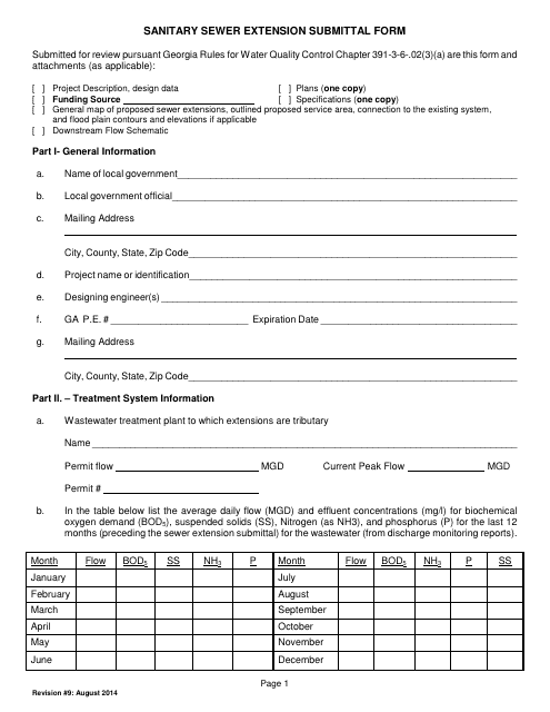 Sanitary Sewer Extension Submittal Form - Georgia (United States) Download Pdf