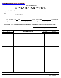Form A-01 &quot;Appropriation Warrant&quot; - Hawaii