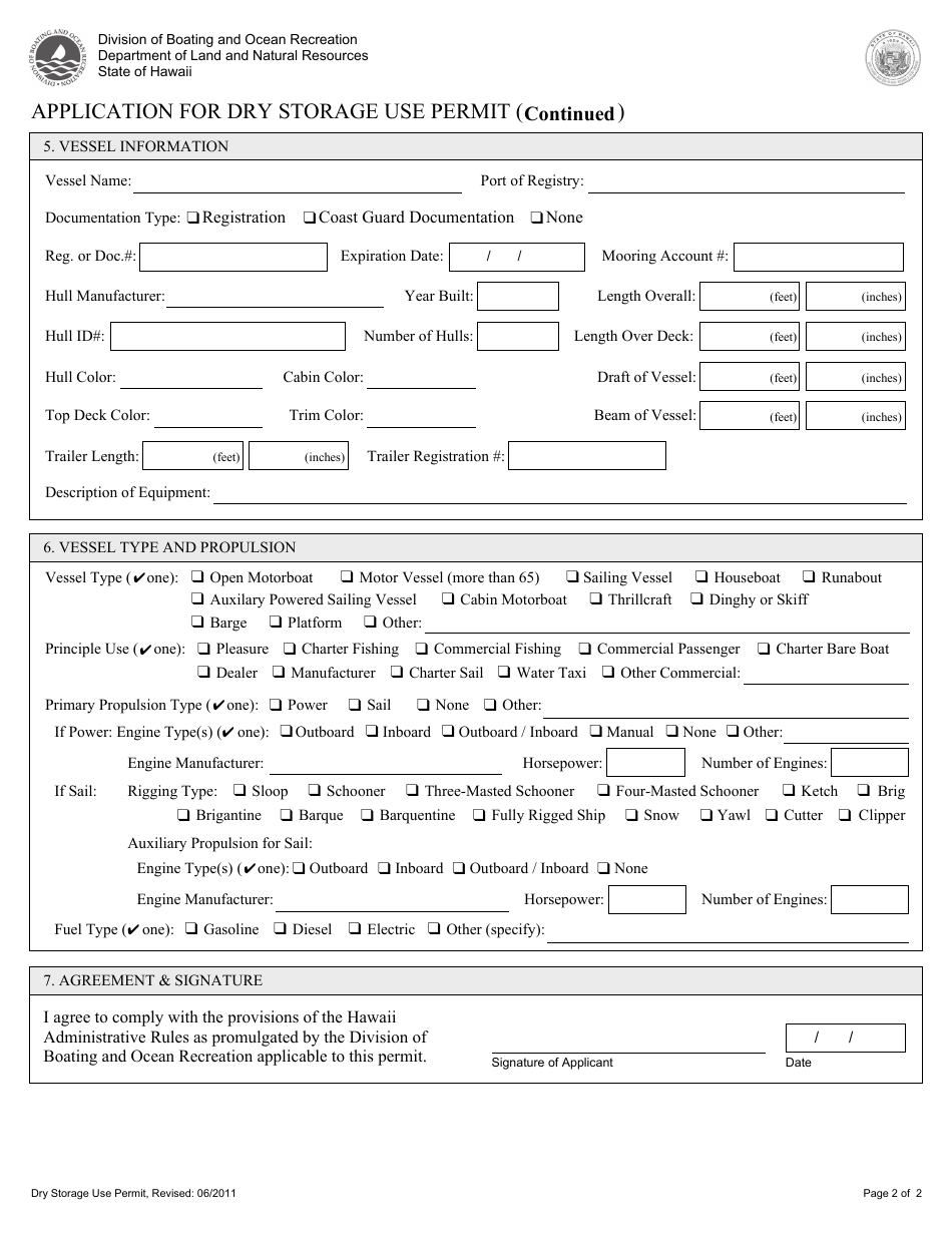 Application for Dry Storage Use Permit - Hawaii, Page 2