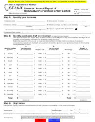 Form ST-16-X Amended Annual Report of Manufacturer&#039;s Purchase Credit Earned - Illinois