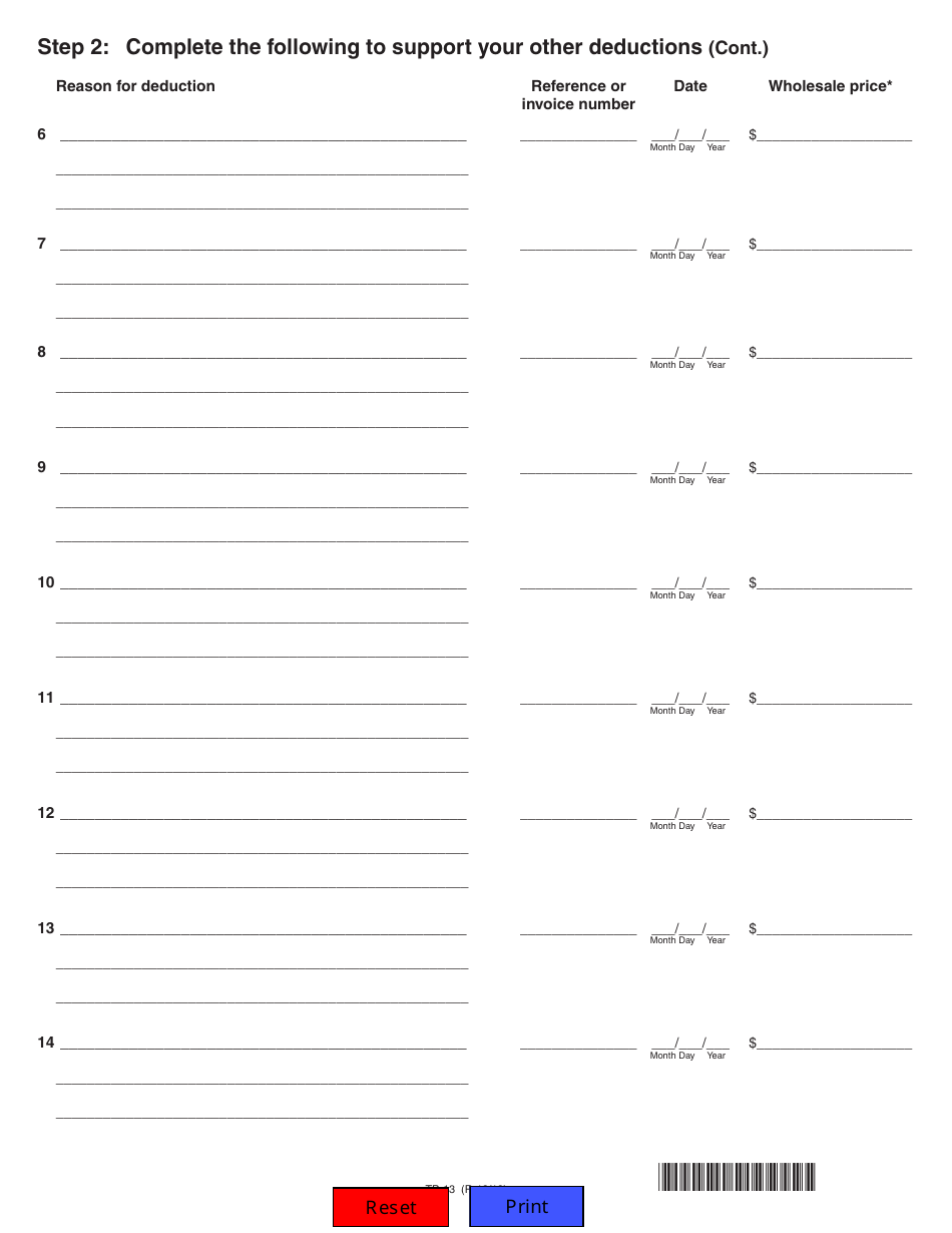 Form TP-13 Other Deductions for Tobacco Products - Illinois, Page 2