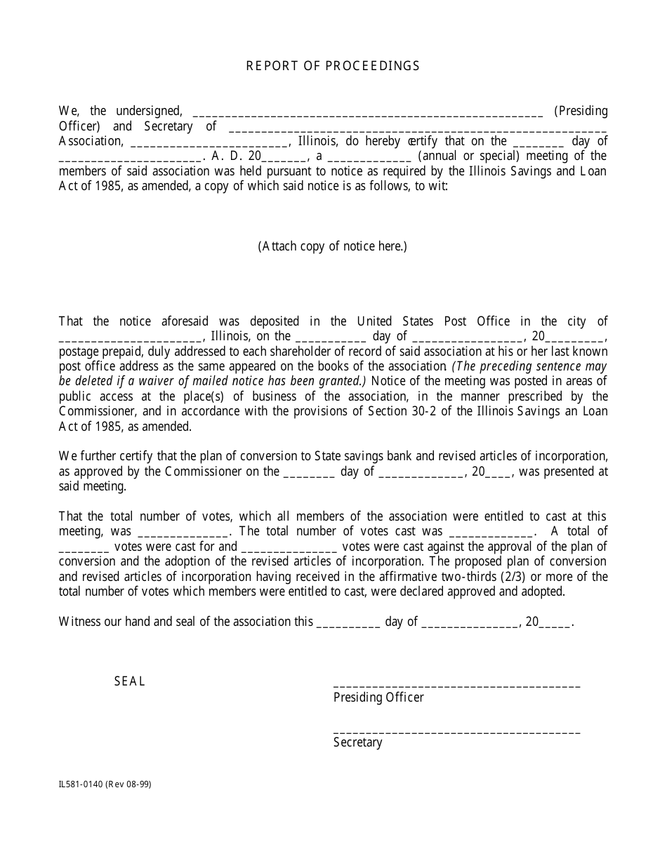 Form IL581-0140 Report of Proceedings - Illinois, Page 1