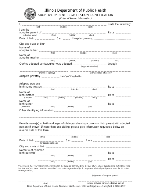 Adoptive Parent Registration Identification Form - Illinois Download Pdf
