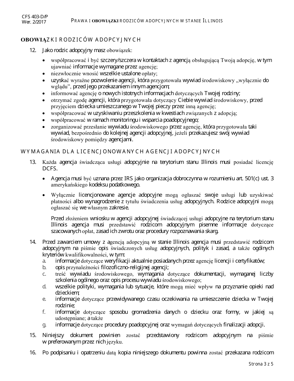 Form CFS403-D / P Adoptive Parents Rights and Responsibilities in Illinois - Illinois (Polish), Page 3