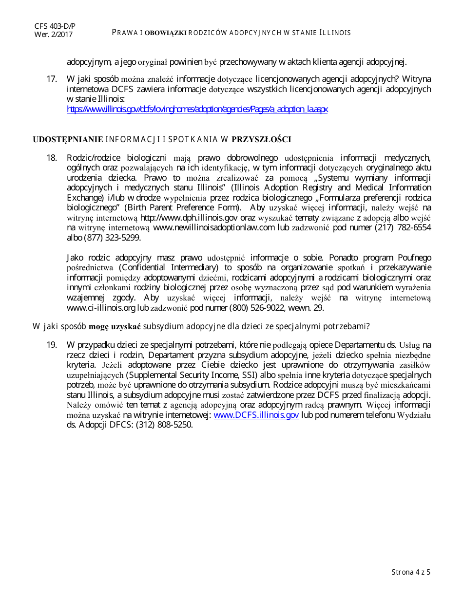 Form CFS403-D / P Adoptive Parents Rights and Responsibilities in Illinois - Illinois (Polish), Page 4