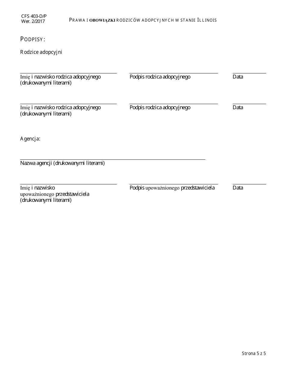 Form CFS403-D / P Adoptive Parents Rights and Responsibilities in Illinois - Illinois (Polish), Page 5