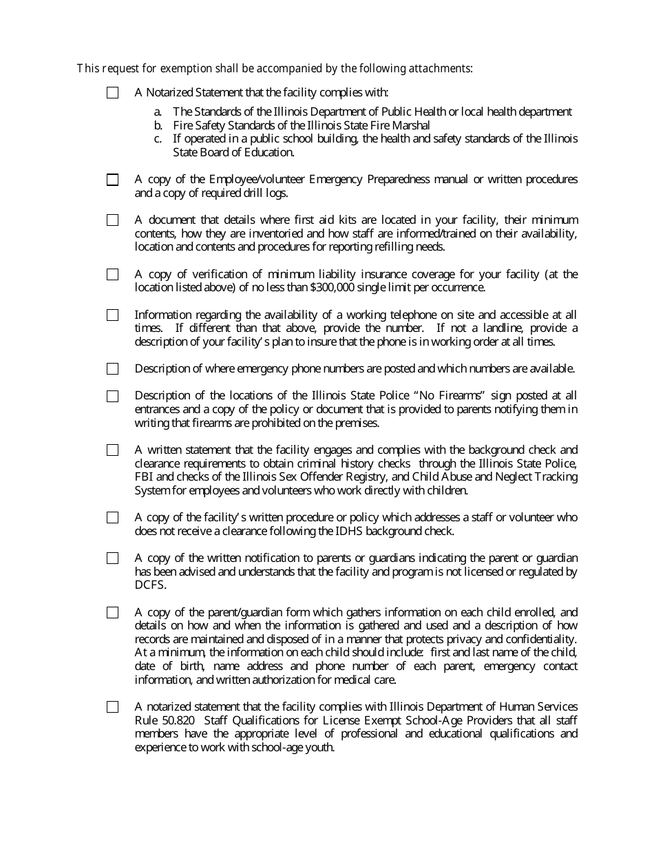 Form CFS672-5 Licensing Exemption Request for School-Aged Child Care Programs for Non-child Care Assistance Funded Program (Ccap) - Illinois, Page 2