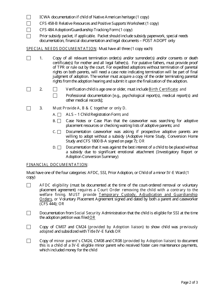 Form CFS1800-T-A Adoption Assistance Case Record Checklist - Illinois, Page 2