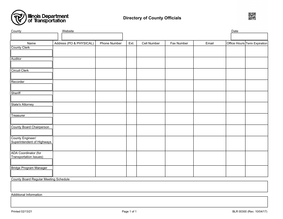Form BLR00300 Directory of County Officials - Illinois, Page 1