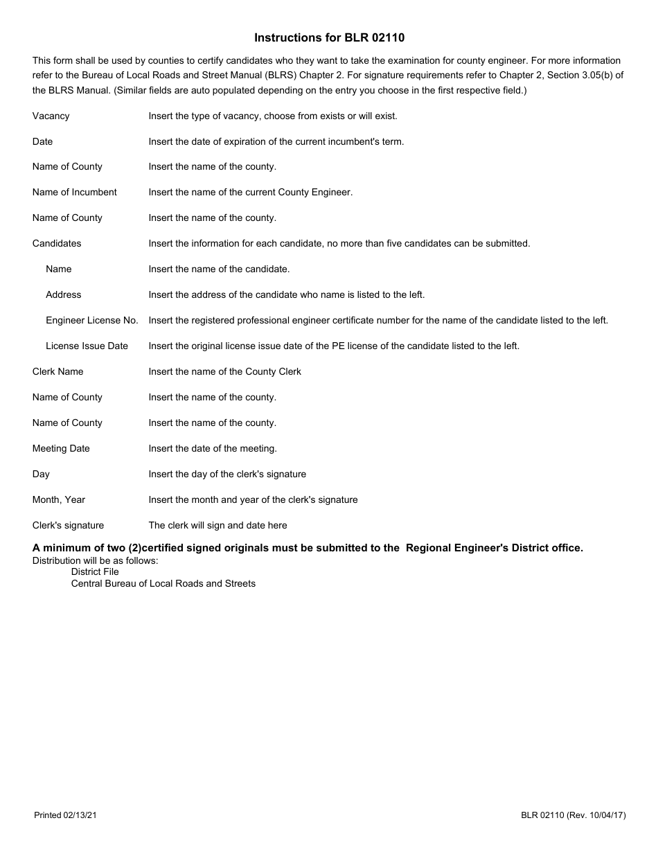 Form BLR02110 Resolution Certifying Names to Take the Examination for County Engineer - Illinois, Page 2