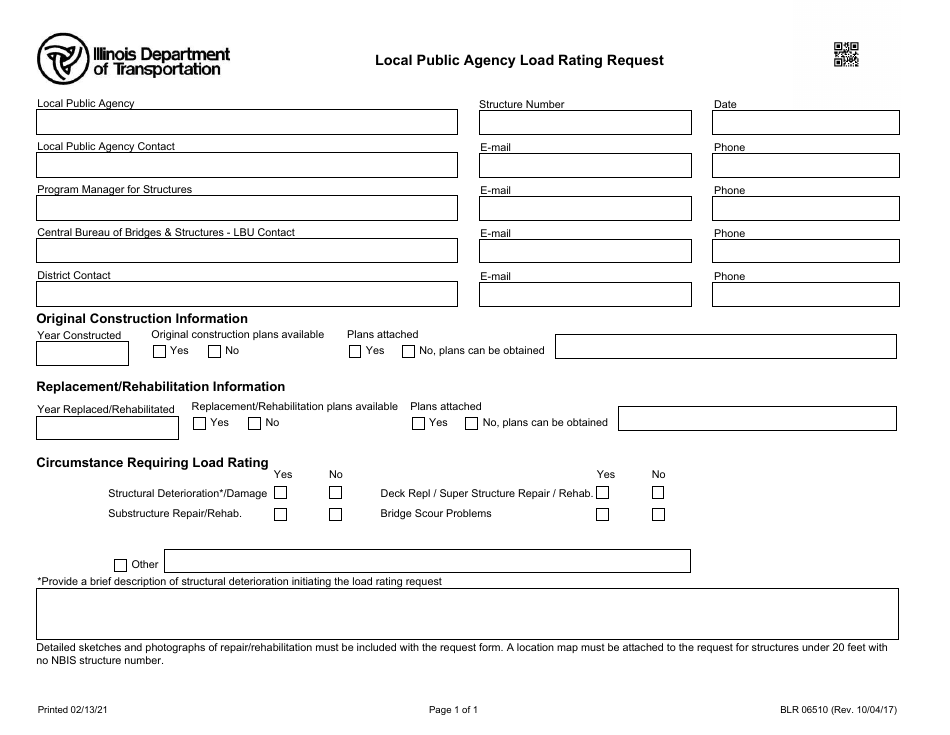 Form BLR06510 Local Public Agency Load Rating Request - Illinois, Page 1