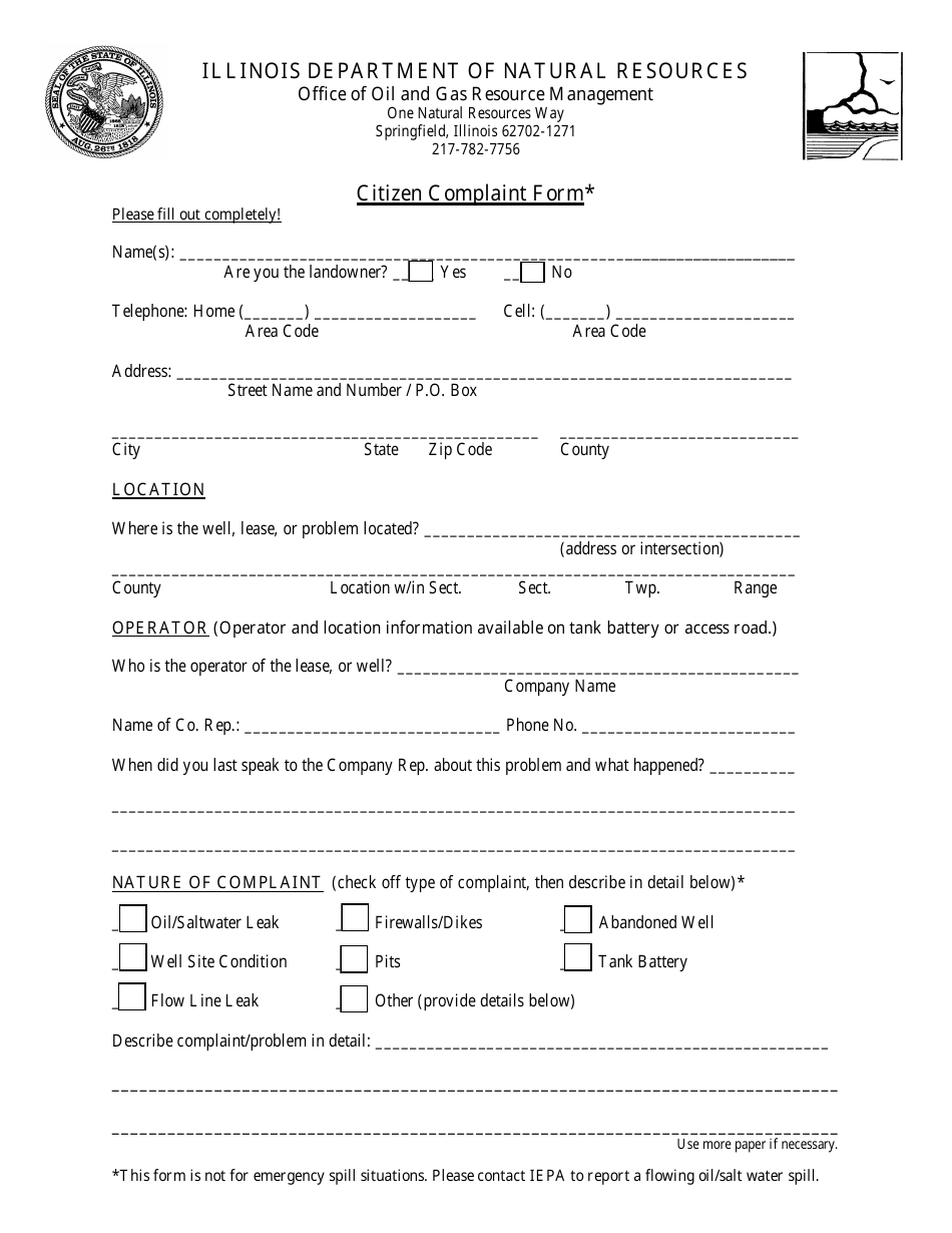 Citizen Complaint Form - Illinois, Page 1