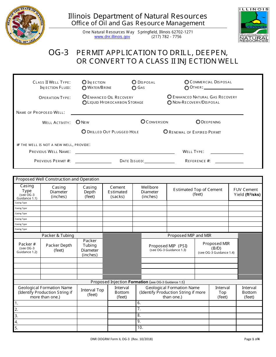 Form OG-3 Permit Application to Drill, Deepen, or Convert to a Class II Injection Well - Illinois, Page 1