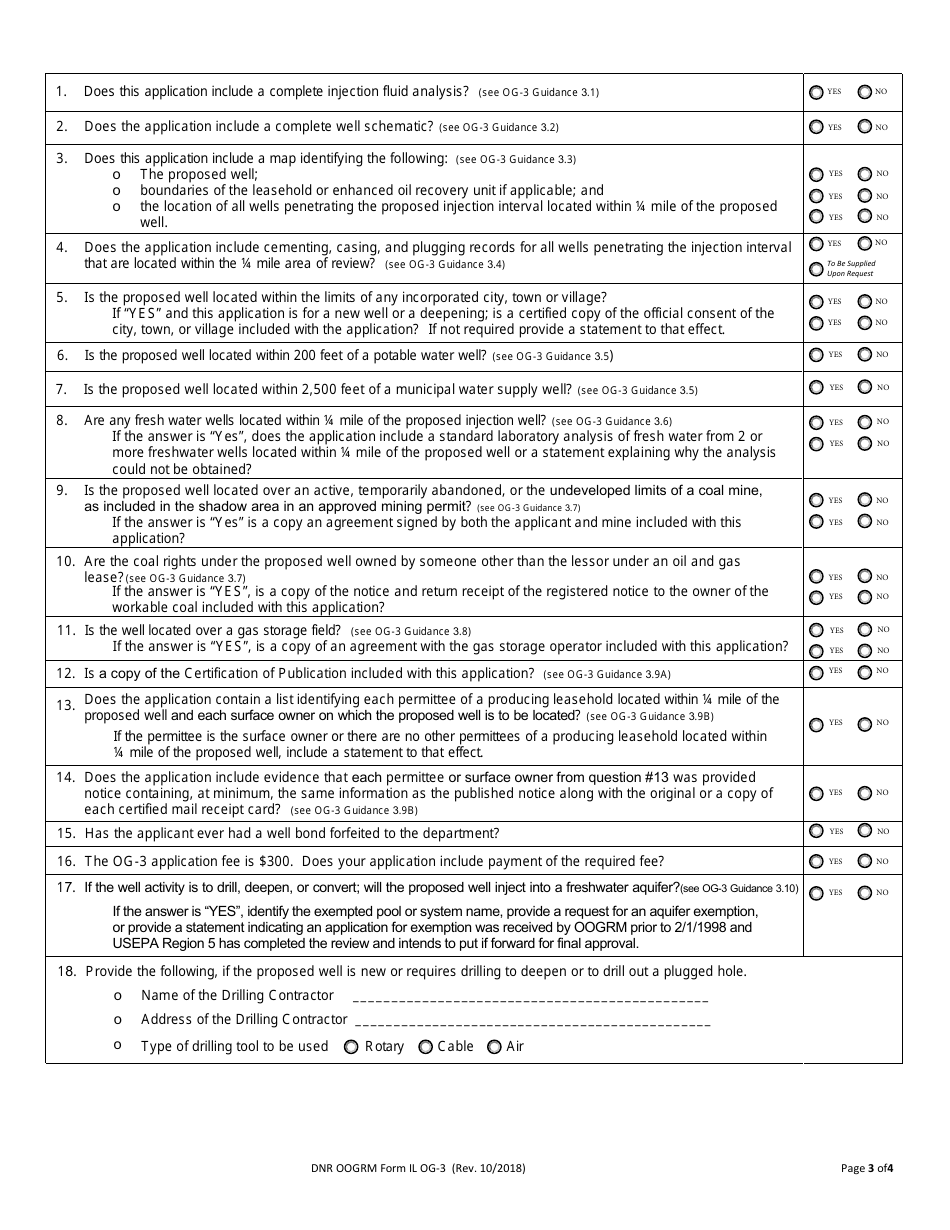Form OG-3 Permit Application to Drill, Deepen, or Convert to a Class II Injection Well - Illinois, Page 3