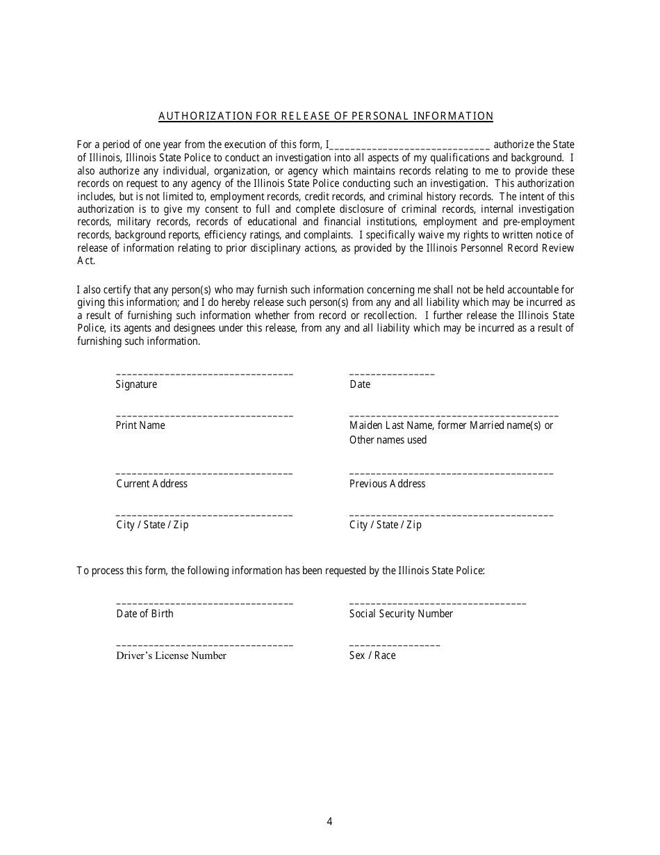 Form ISP1-189 Application for Illinois State Police Internship Application - Illinois, Page 4