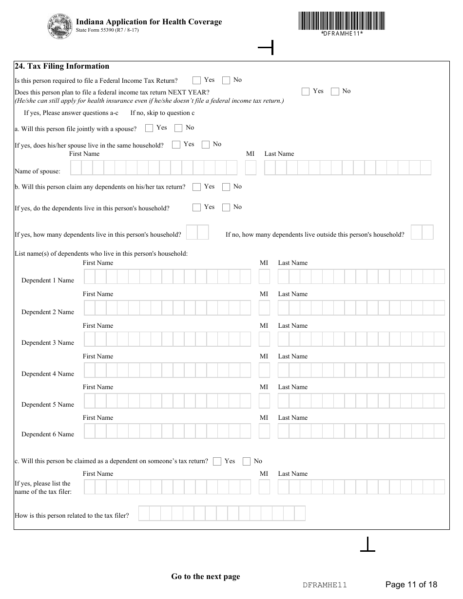 State Form 55390 Indiana Application for Health Coverage - Indiana, Page 11