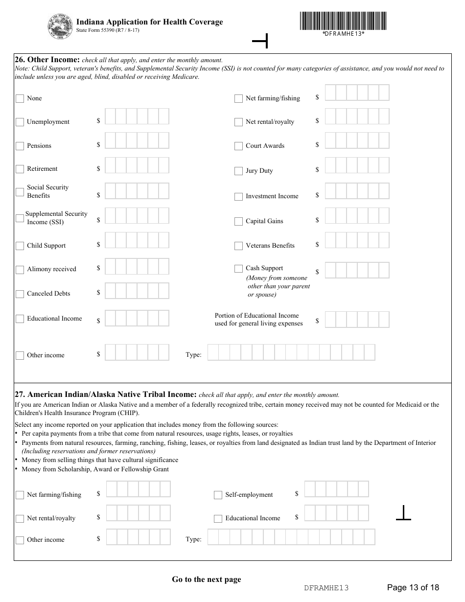 State Form 55390 Indiana Application for Health Coverage - Indiana, Page 13