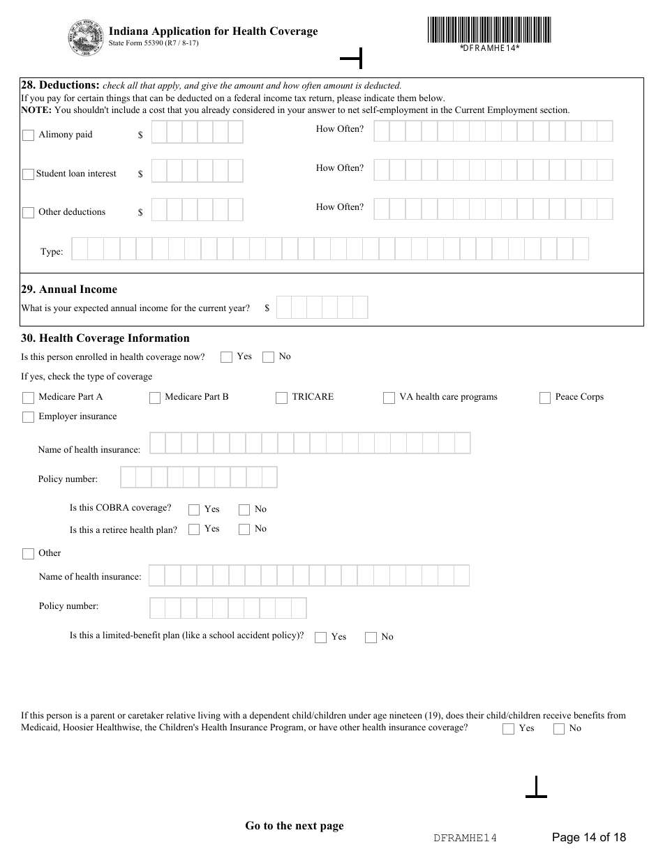State Form 55390 Indiana Application for Health Coverage - Indiana, Page 14