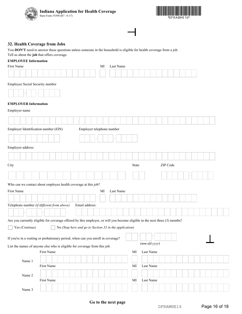 State Form 55390 Indiana Application for Health Coverage - Indiana, Page 16