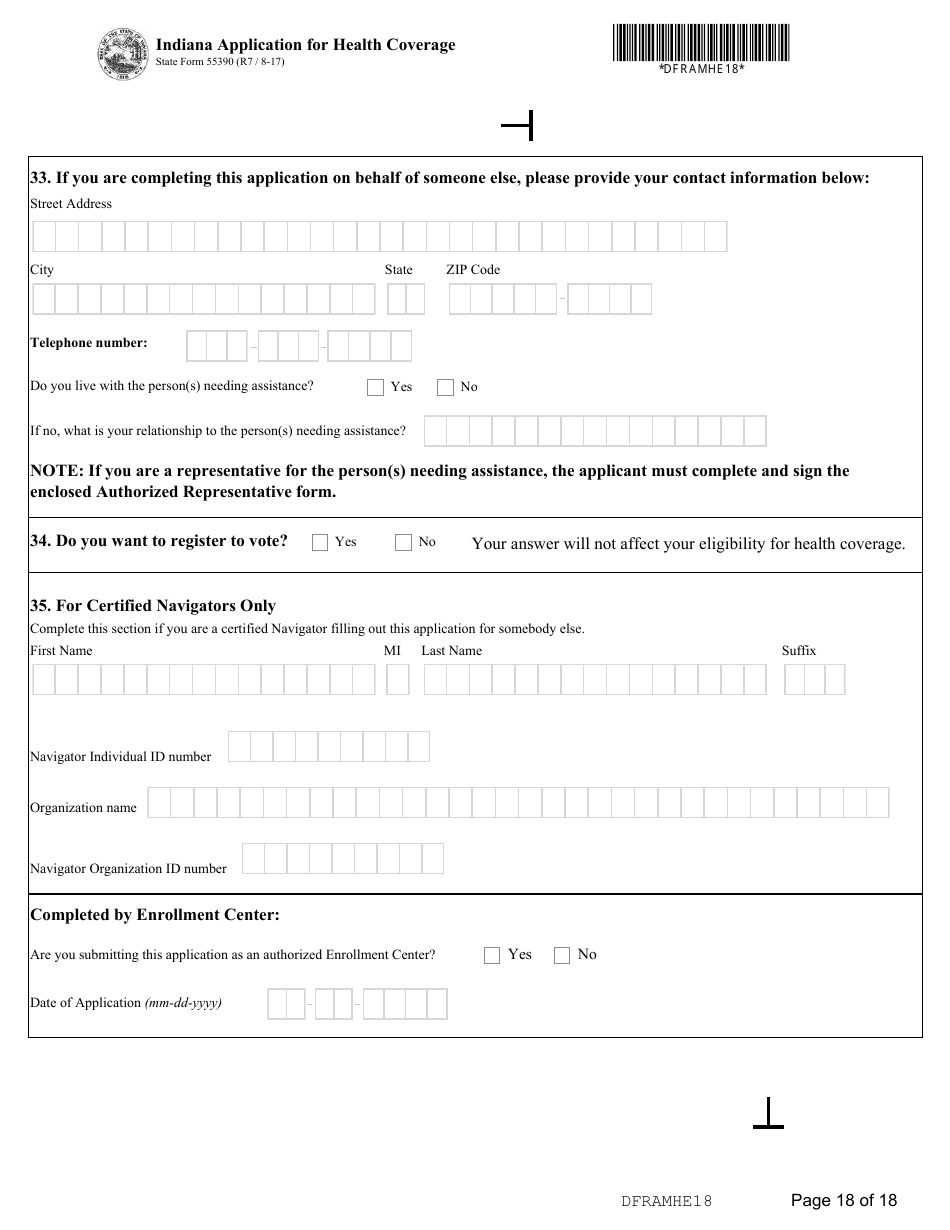 State Form 55390 Indiana Application for Health Coverage - Indiana, Page 18