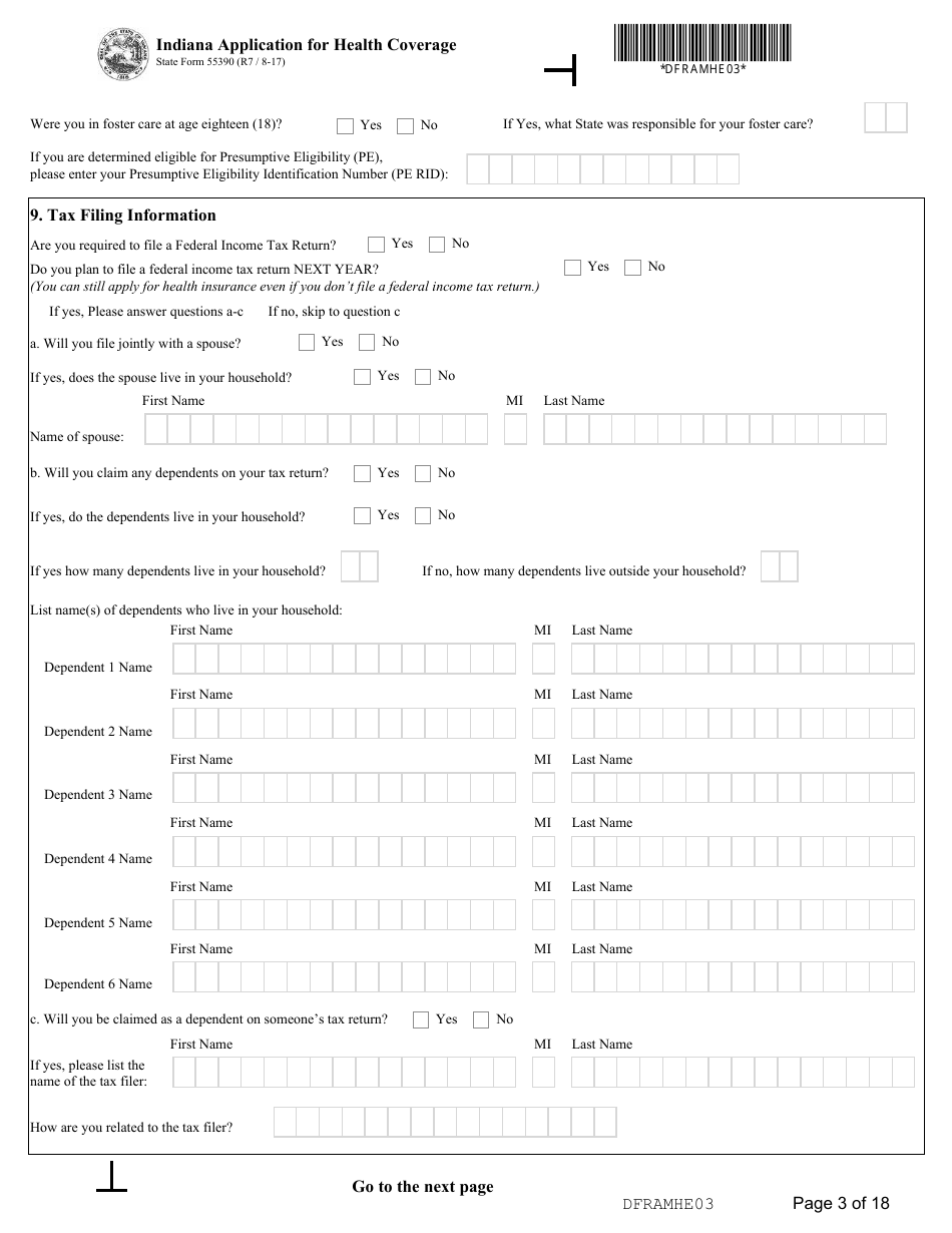State Form 55390 Indiana Application for Health Coverage - Indiana, Page 3