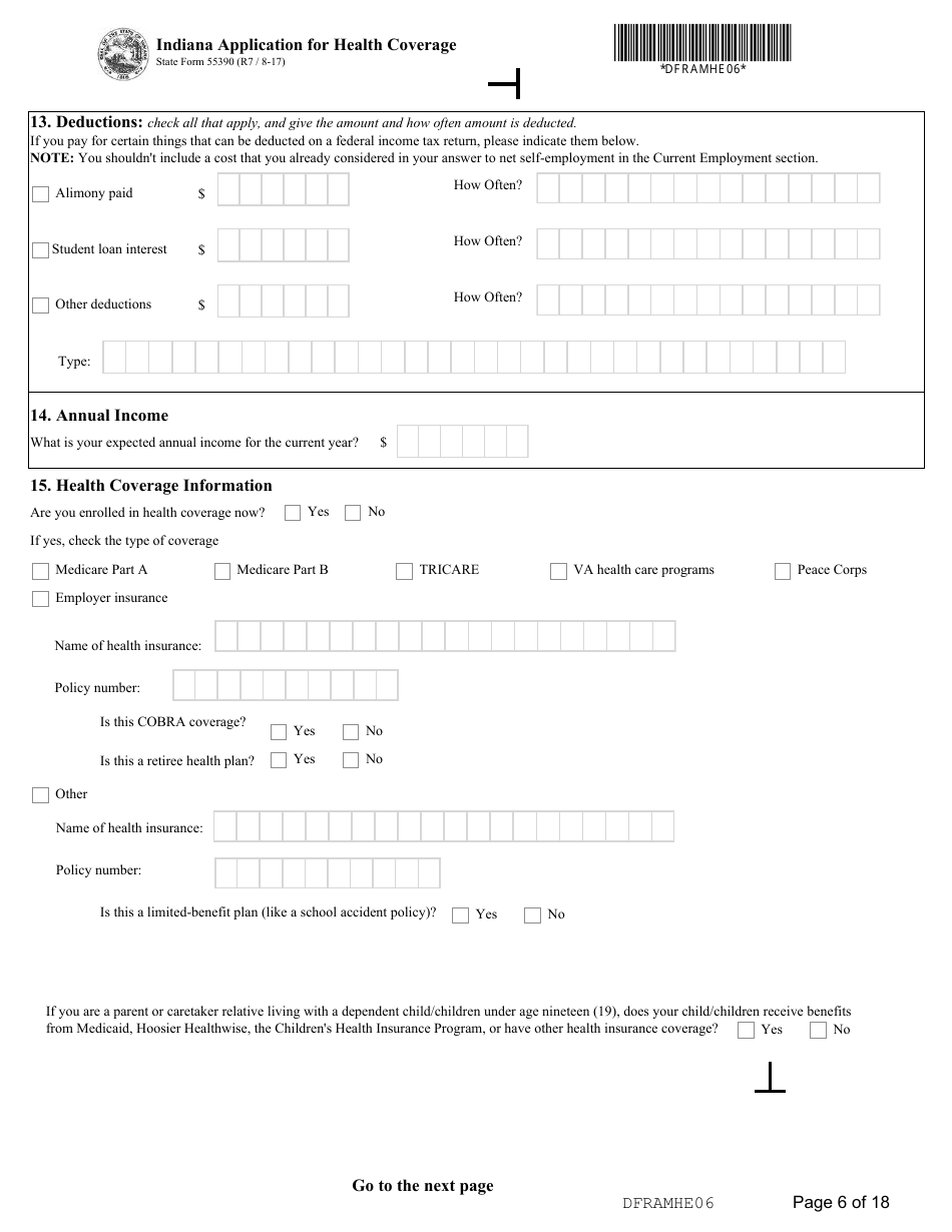 State Form 55390 Indiana Application for Health Coverage - Indiana, Page 6