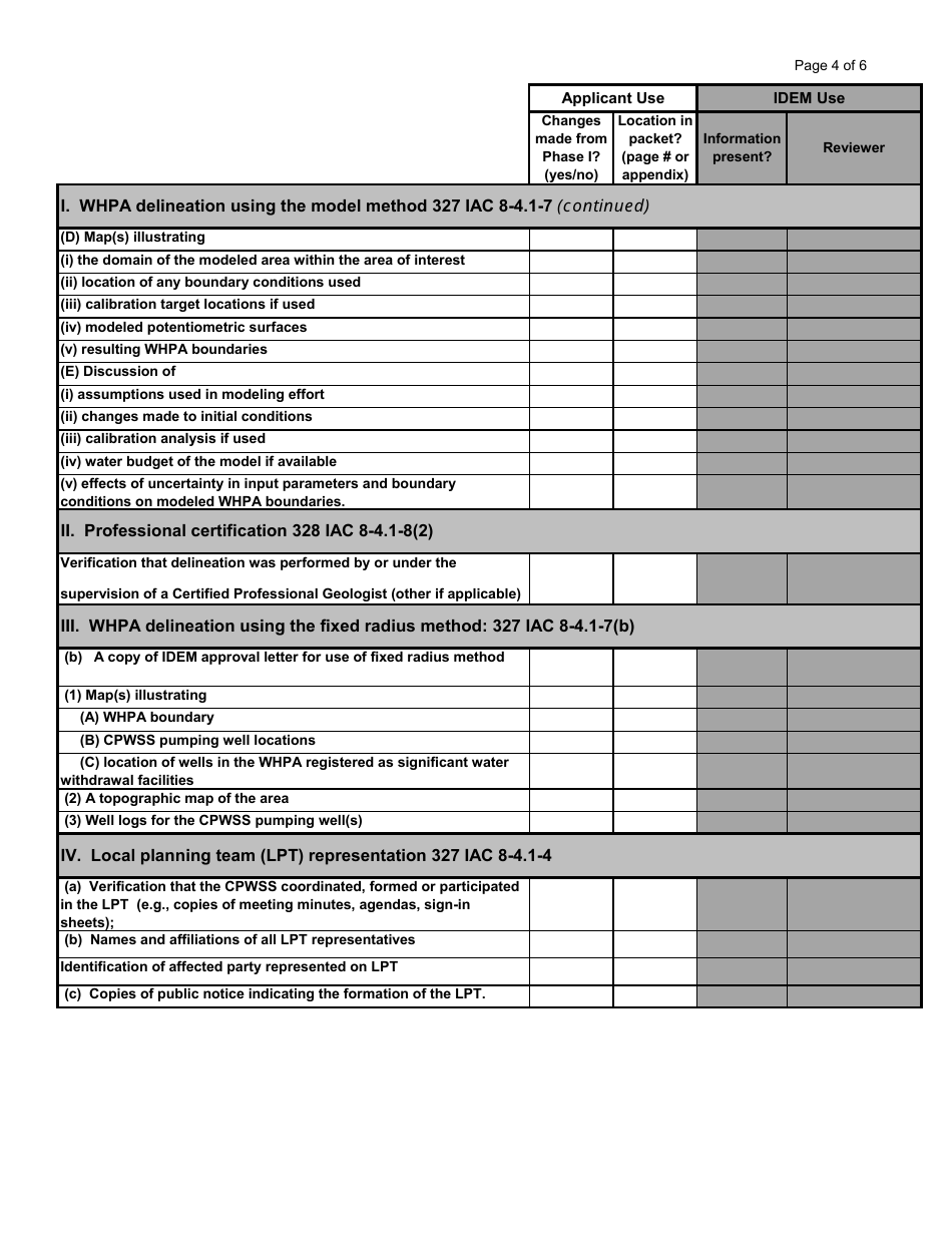 State Form 53117 Indiana Wellhead Protection Phase II Application - Indiana, Page 4