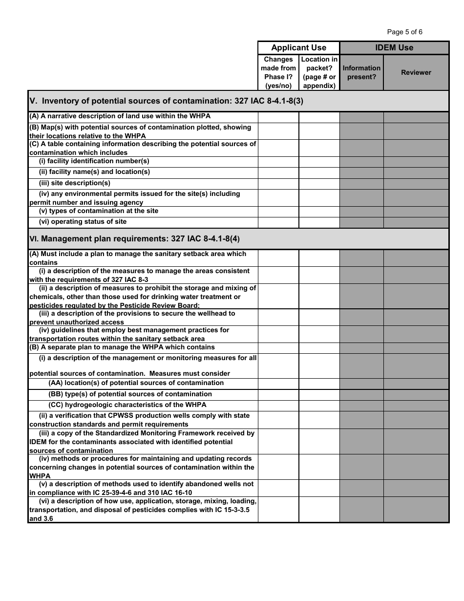 State Form 53117 Indiana Wellhead Protection Phase II Application - Indiana, Page 5