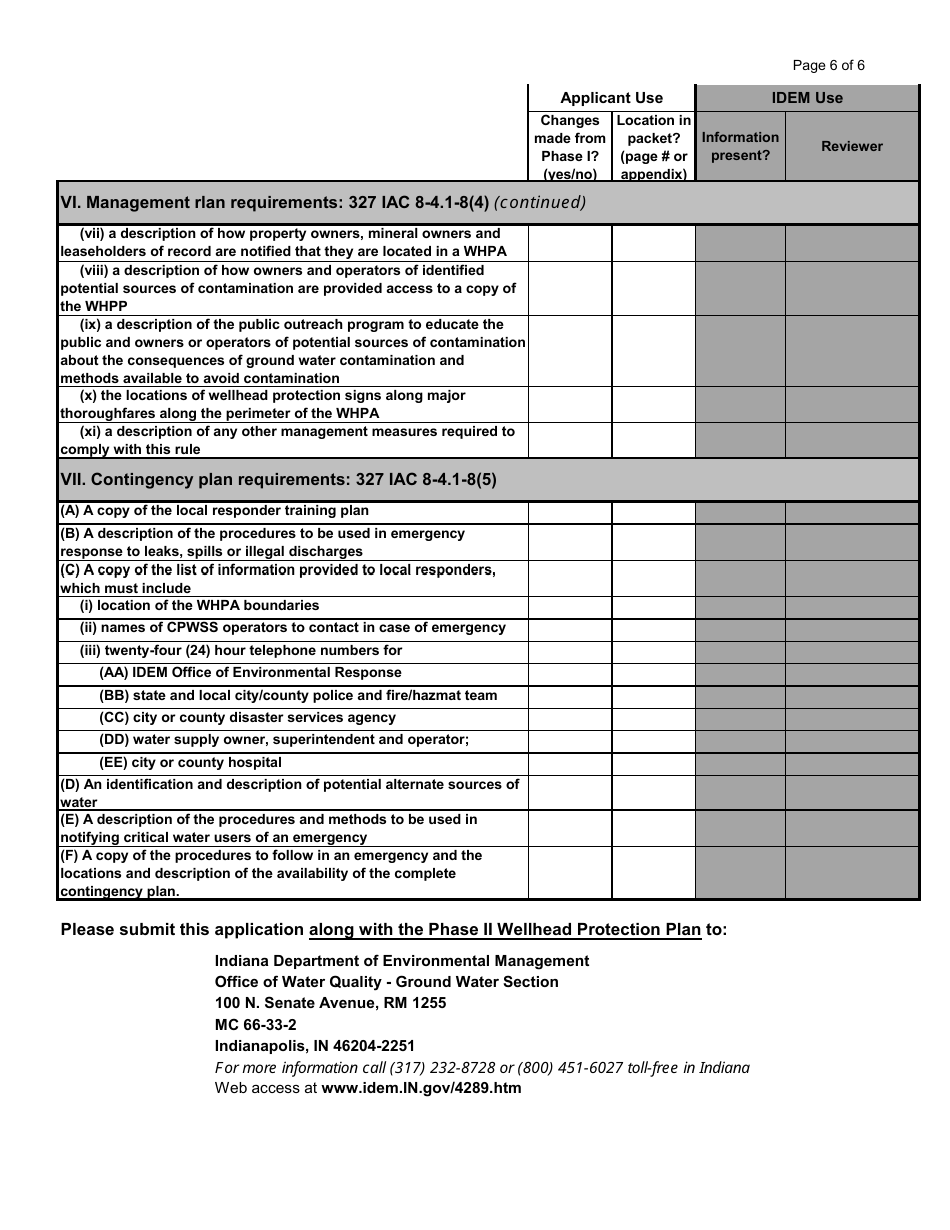State Form 53117 Indiana Wellhead Protection Phase II Application - Indiana, Page 6