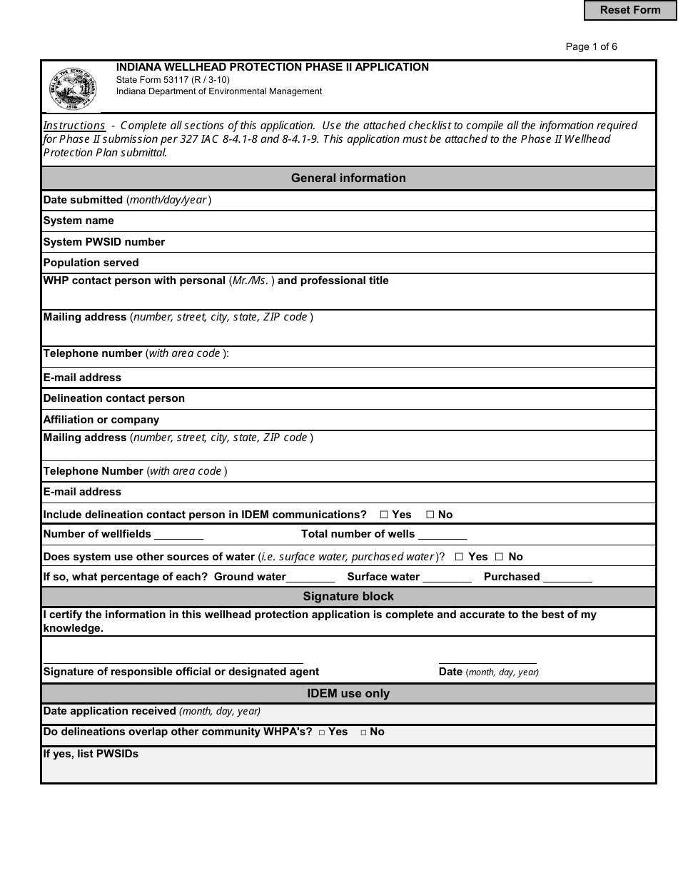 State Form 53117 Download Fillable PDF or Fill Online Indiana Wellhead