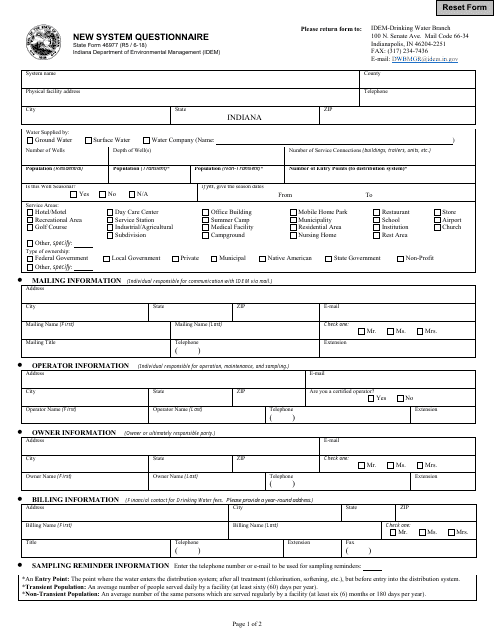 State Form 46977 New System Questionnaire - Indiana