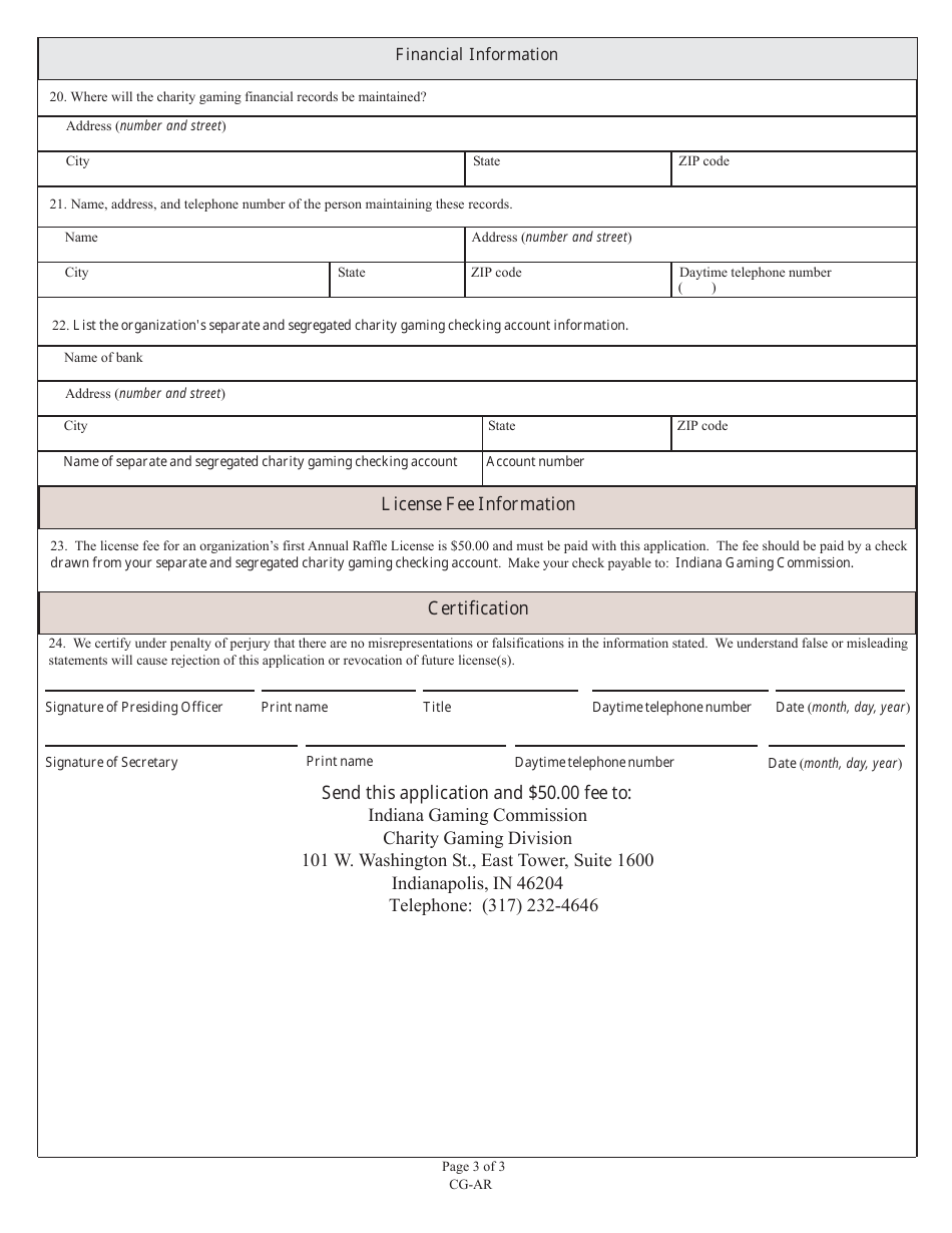 State Form 53635 (CG-AN) Application for Annual Raffle First Time Applicants - Indiana, Page 3