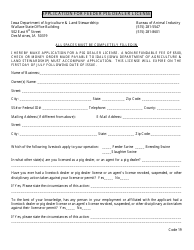 Application for Feeder Pig Dealer License - Iowa