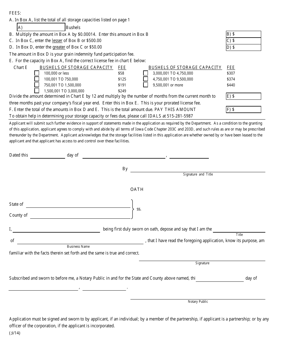 Form W-1 Application for Iowa Warehouse Operator License - Iowa, Page 2