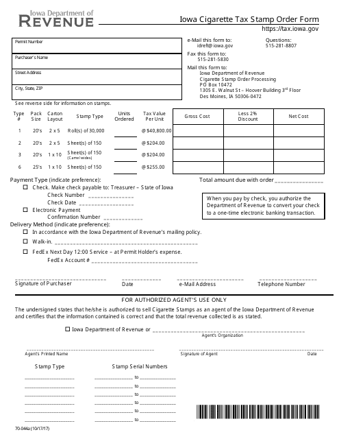 Form 70-044  Printable Pdf