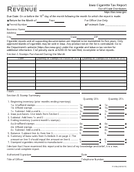 Form 17-018 Iowa Cigarette Tax Report for Out-of-State Distributors - Iowa