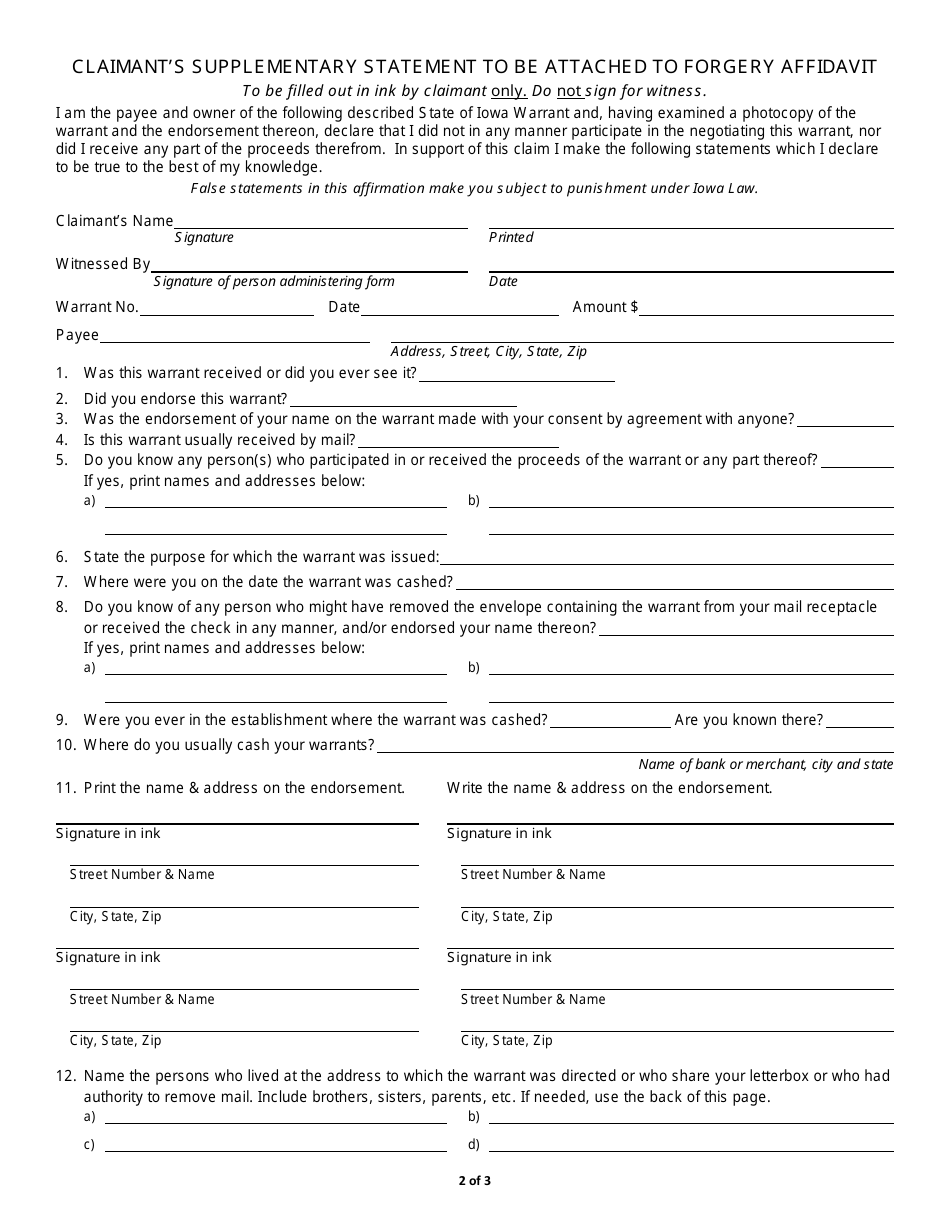 Iowa Affidavit As To Forged Endorsement - Fill Out, Sign Online And 