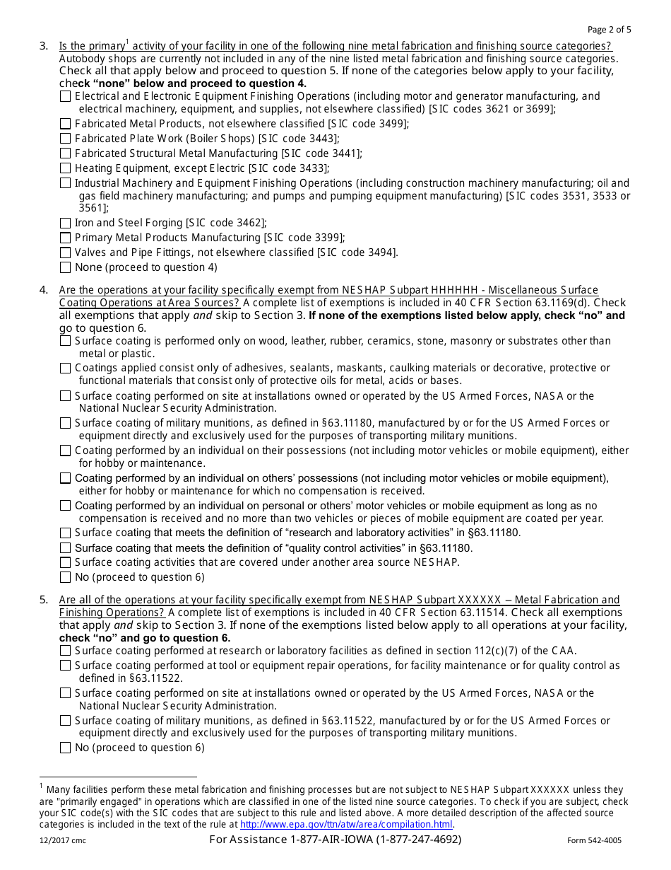 DNR Form 542-4005 Notification Letter for Permit by Rule for Spray Booths - Iowa, Page 2