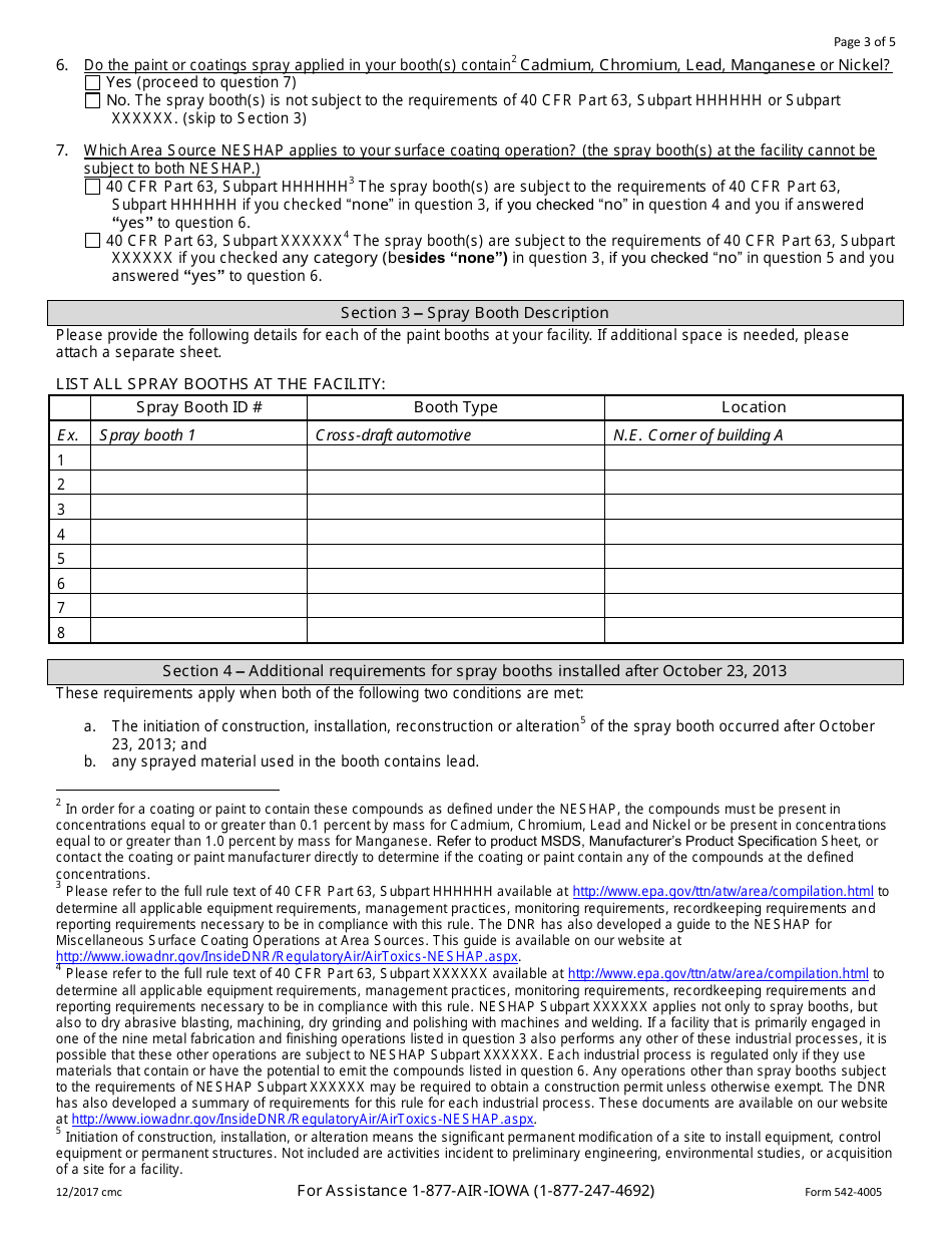 DNR Form 542-4005 Notification Letter for Permit by Rule for Spray Booths - Iowa, Page 3