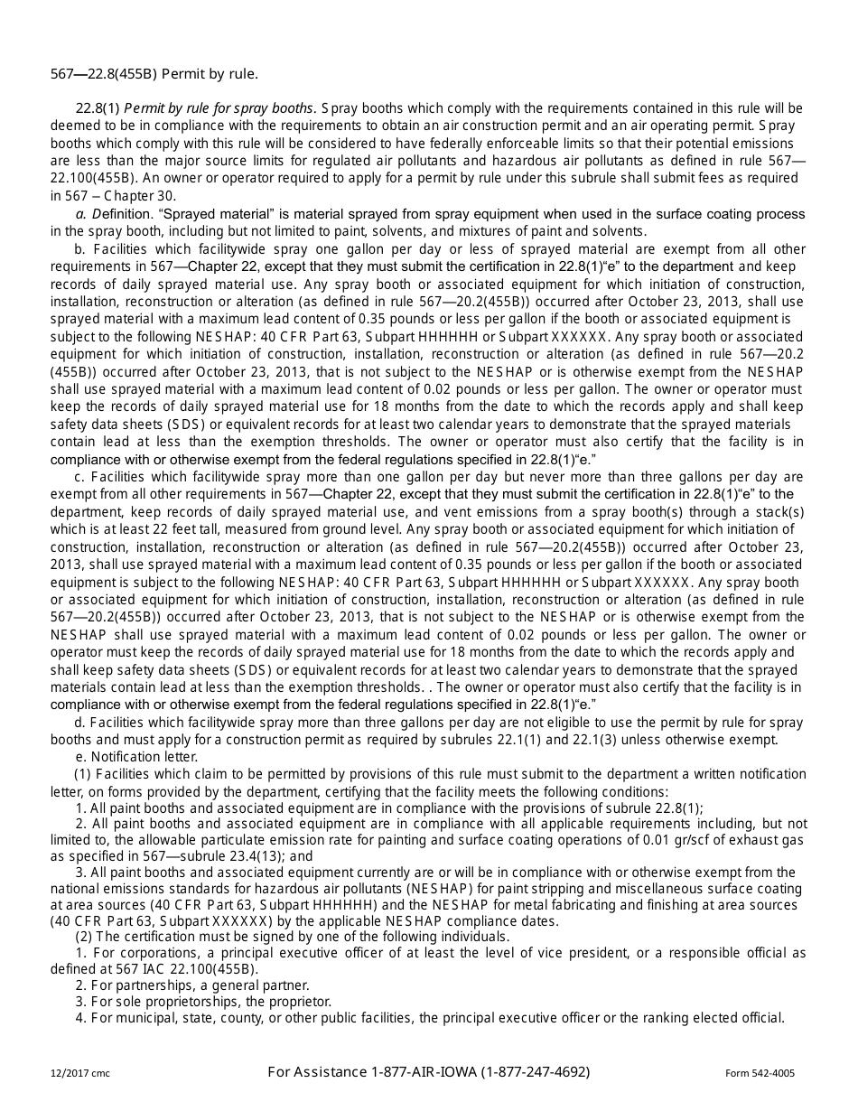 DNR Form 542-4005 Notification Letter for Permit by Rule for Spray Booths - Iowa, Page 5