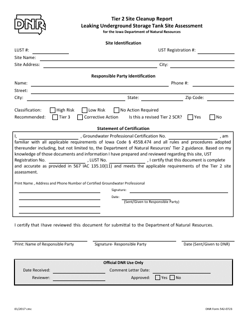 DNR Form 542-0723 Tier 2 Site Cleanup Report Leaking Underground Storage Tank Site Assessment - Iowa