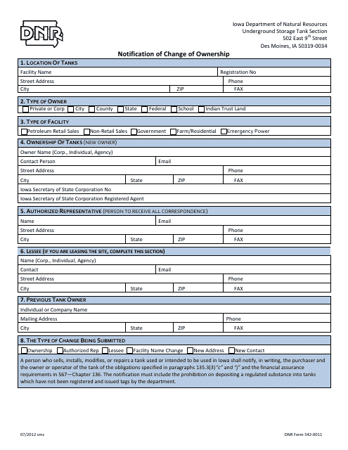 DNR Form 542-0011  Printable Pdf