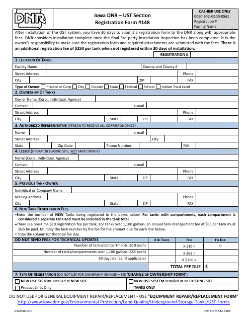 DNR Form 542-3266 (148) Ust Registration Form - Iowa